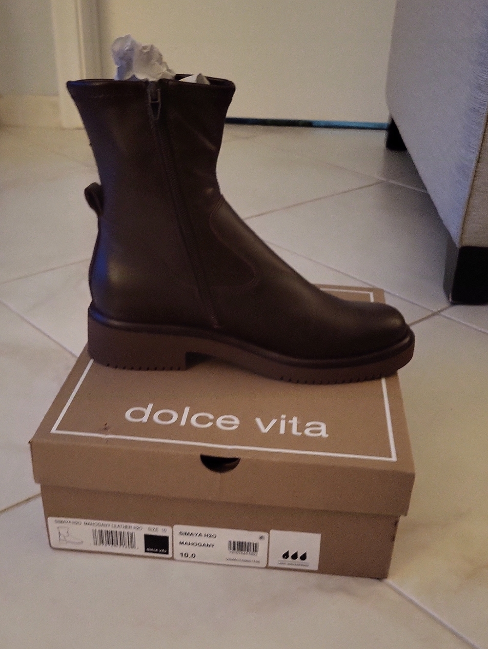 NIB Dolce Vita Simaya H2O Waterproof Lug Boot Mahogany Leather 10
